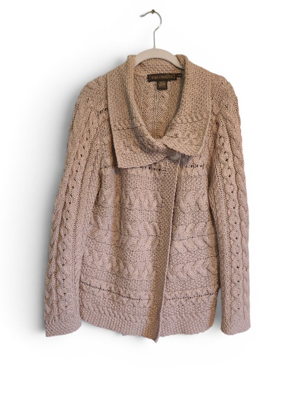 Vintage Inis Crafts Irish Merino Wool Fisherman Grandpacore Knit Cardigan Sweate